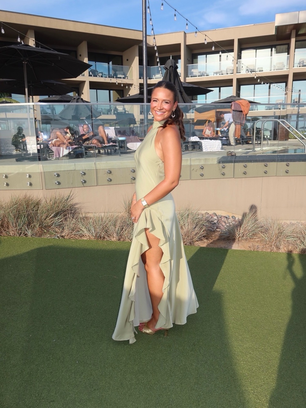 Formal Sage Halter Evening Dress - Picture 2 of 2